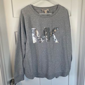 Michael Kors Pearl Heather Gray Sequin Logo Shirt, size XL